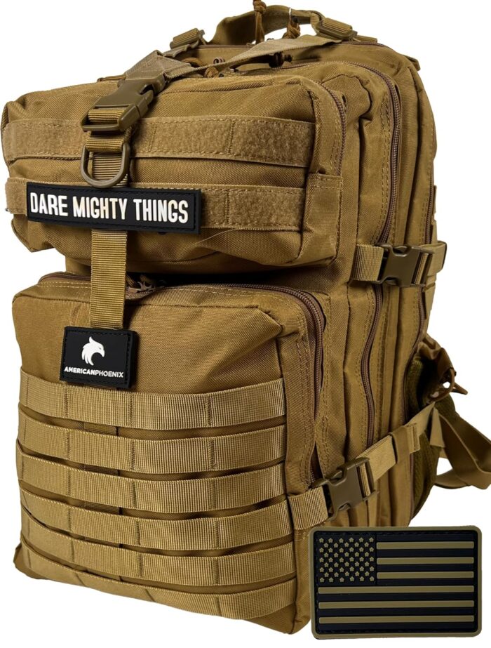 45L Elite Tactical Backpack | 3X Stronger Work & Military Backpack | Water Resistant and Heavy Duty | 3 Day MOLLE Bug Out Bag (Dune Brown)