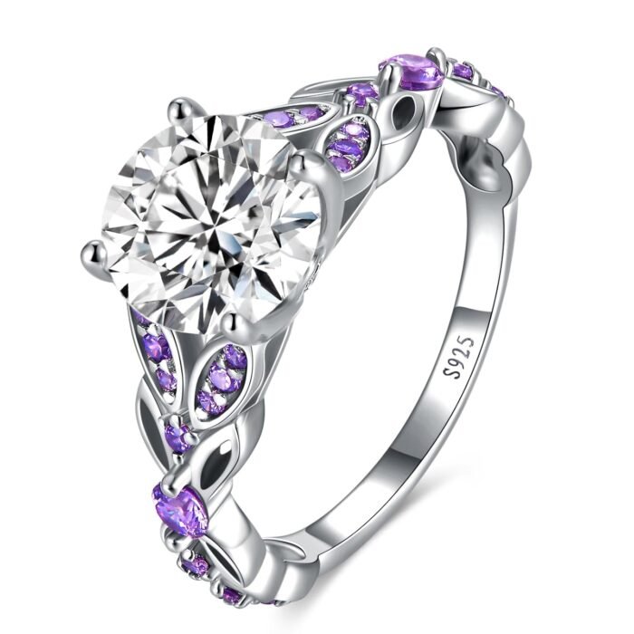 925 Sterling Silver Birthstone Ring for Women, Butterfly Created Amethyst/Emerald Cubic Zirconia Engagement Band, Promise Wedding White Gold Plated Rings for Anniversary...