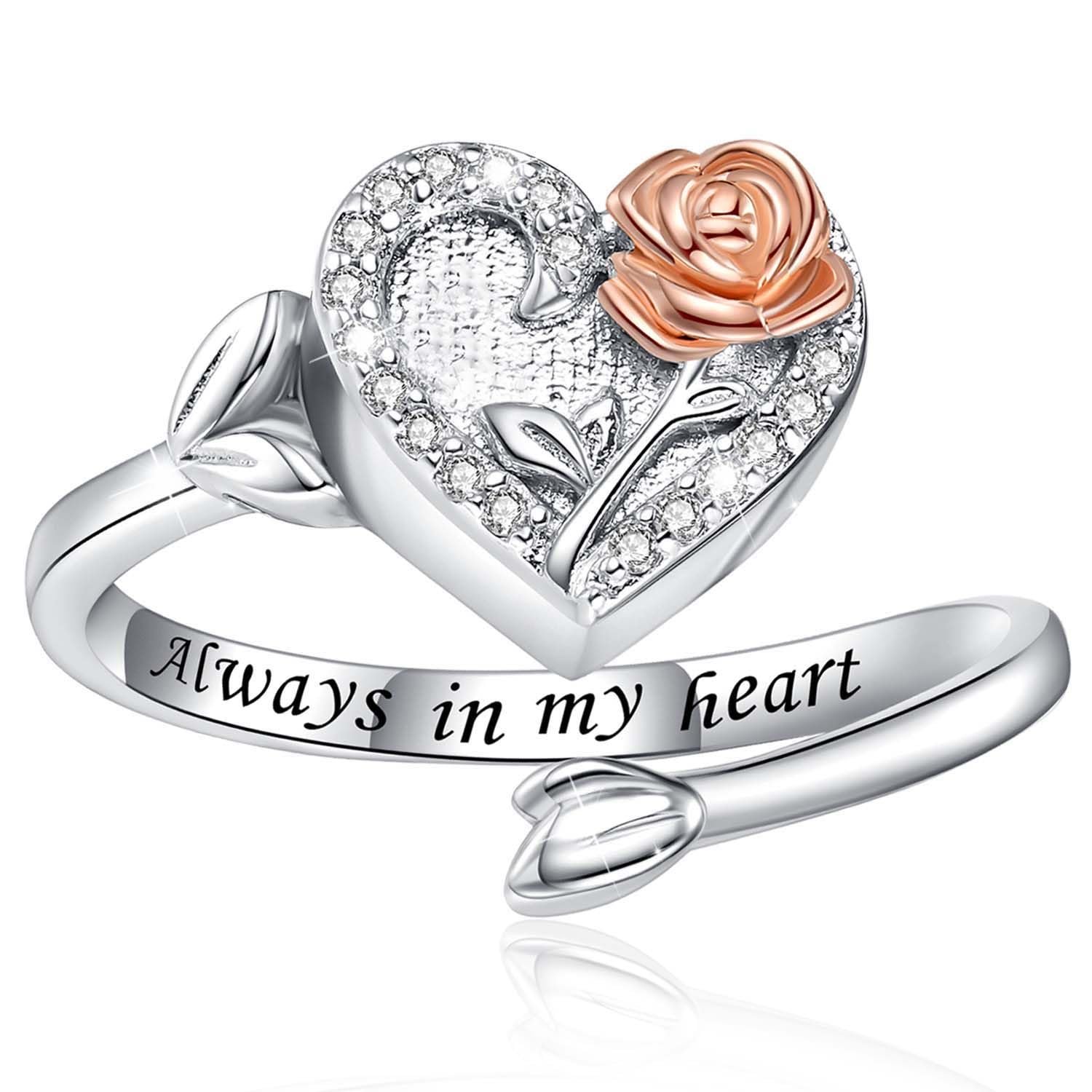 925 Sterling Silver Heart Urn Ring for Ashes for Women – Cremation Jewelry Keepsake Thumb Rings Adjustable with Rose/Tulip Gift for Lost Of Love Ones Human Adult Pet