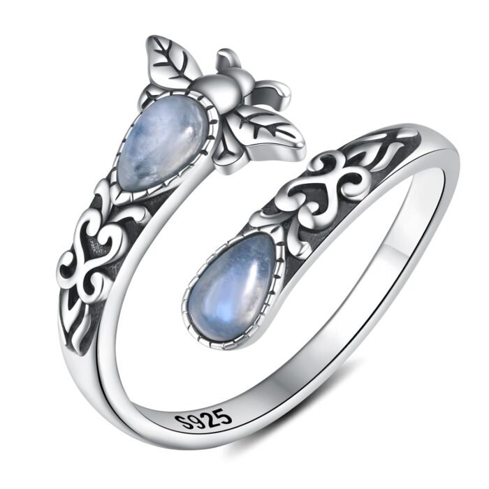 925 Sterling Silver Natural Moonstone Rings for Women Adjustable Sunflower Thumb Ring Vintage Spoon Rings Labradorite Rings Gift For Mom Wife Sister Her