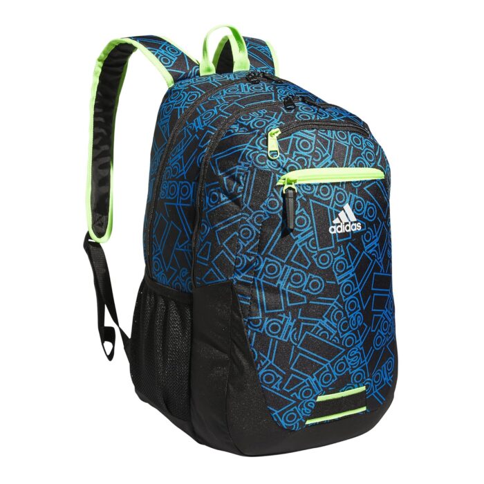 adidas Foundation Backpack for Laptop, Large Durable Athletic Gym Bag, Outline BOS Toss Pulse Blue/Black/Lucid Lemon Yellow, One Size