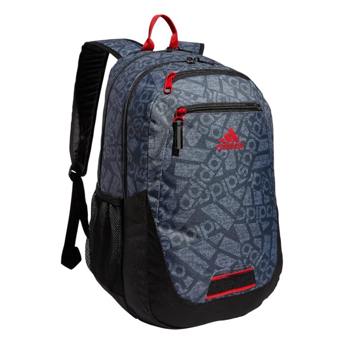 adidas Foundation Backpack for Laptop, Large Durable Athletic Gym Bag, ADI Collage Jersey Onix-Grey/Black/Vivid Red, One Size