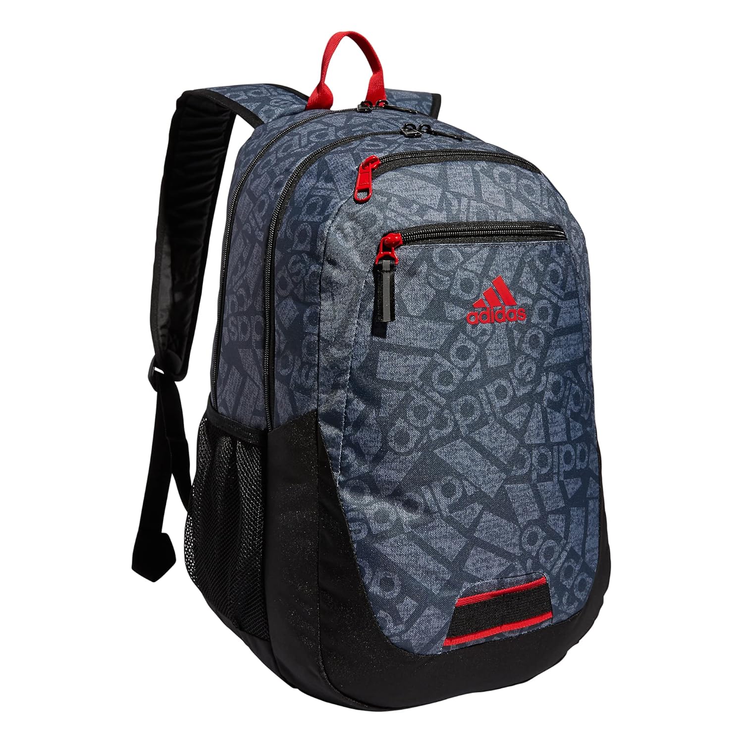 adidas Foundation Backpack for Laptop, Large Durable Athletic Gym Bag, ADI Collage Jersey Onix-Grey/Black/Vivid Red, One Size