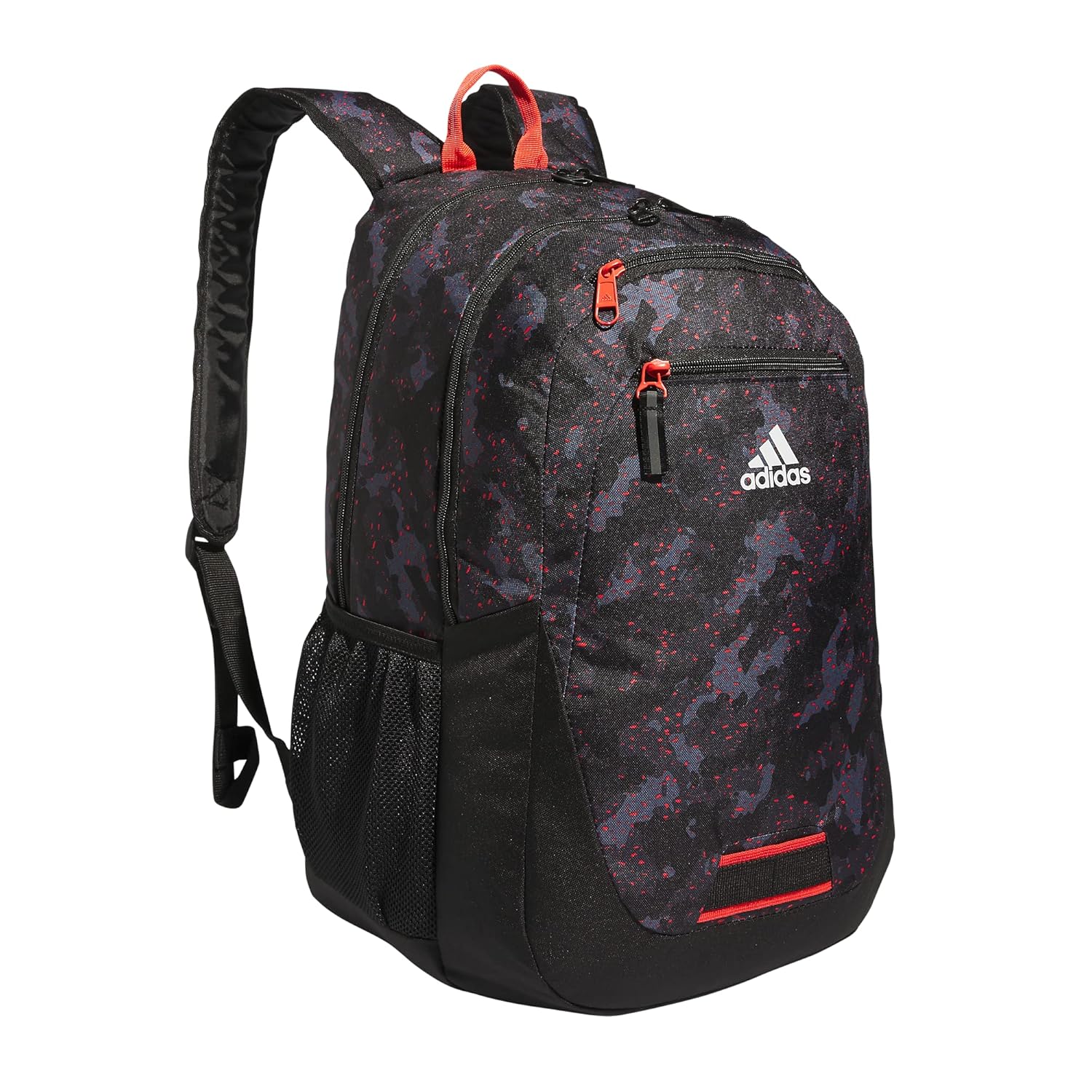 adidas Foundation Backpack for Laptop, Large Durable Athletic Gym Bag, Galaxy Camo Black-Bright Red/Black/Bright Red, One Size
