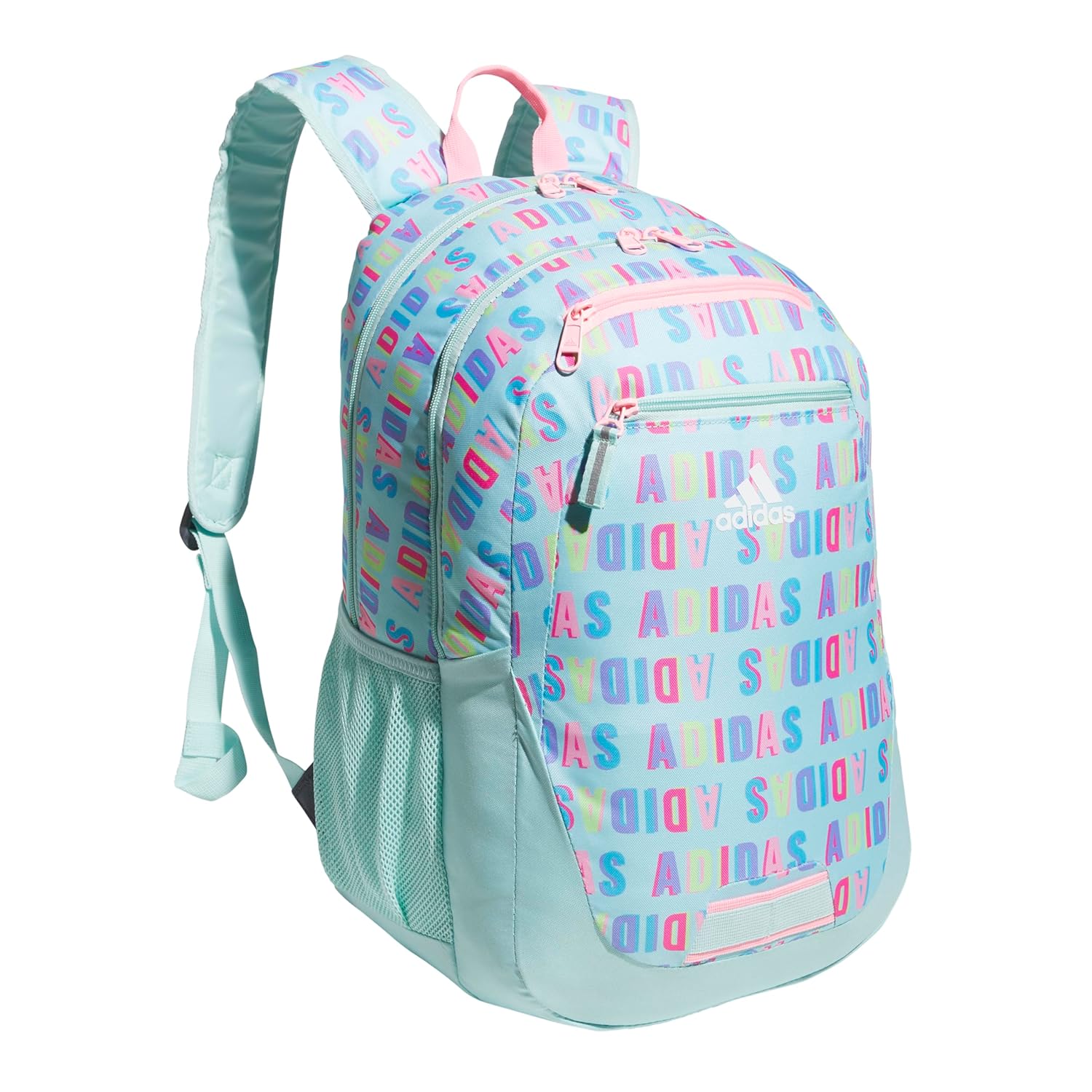 adidas Foundation Backpack for Laptop, Large Durable Athletic Gym Bag, Hall Pass Semi Flash Aqua/Pink Spark, One Size