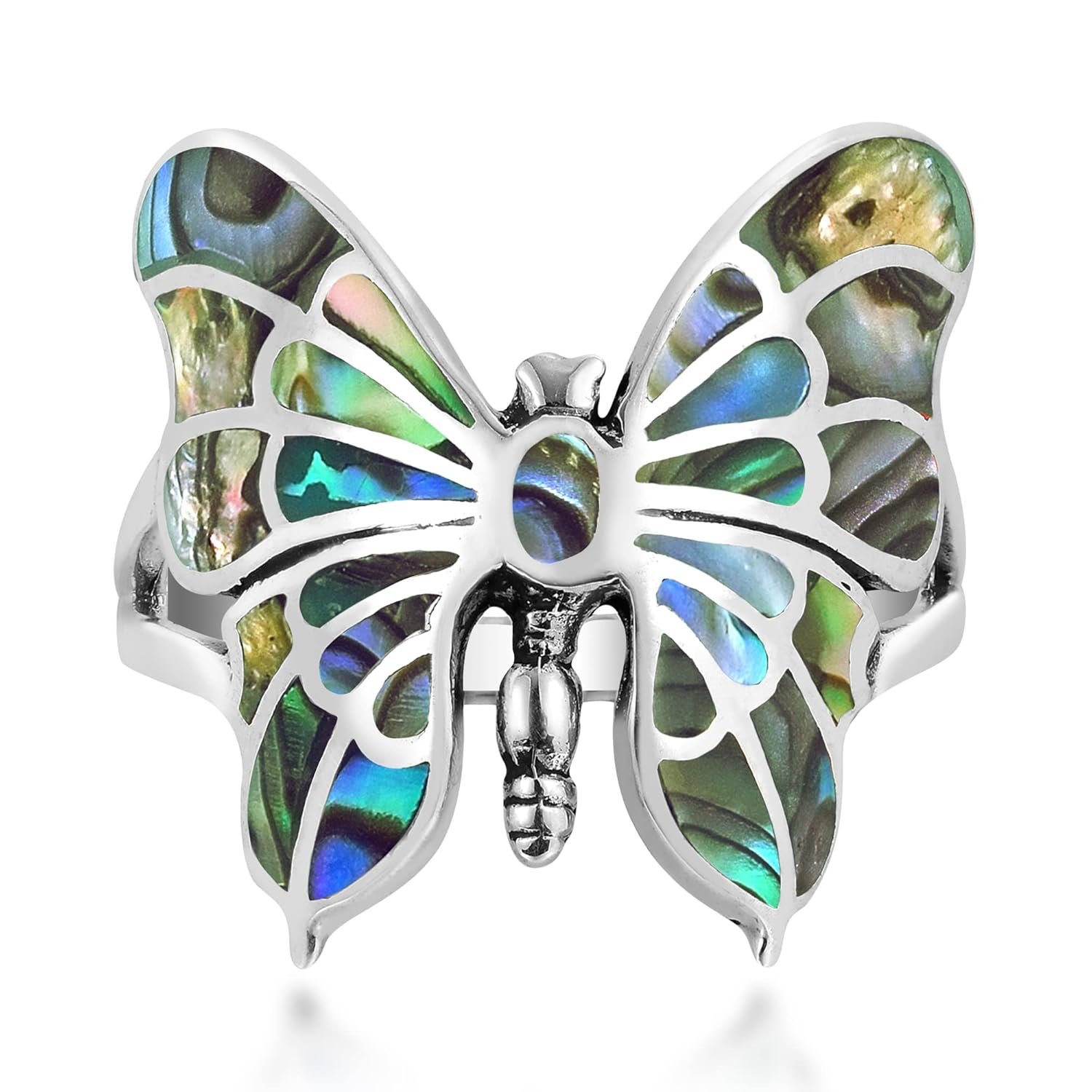 AeraVida Exotic Graceful Butterfly Abalone Shell Inlay .925 Sterling Silver Ring | Butterfly Rings for Women | Ring Size 5 To 10 Silver | Abalone Shell Ring | Sterling Silver Ring