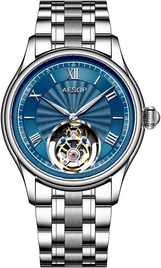 AESOP Mechanical Tourbillon Watches for Men Real Tourbillon Movement Mechanical Hand Wind Wrist Watch Analog Stainless Steel Sapphire Crystal Waterproof Business Luxury Watch 7041