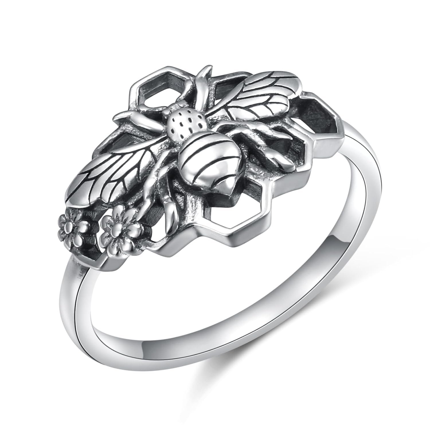 Alphm 925 Sterling Silver Sunflower Hibiscus Mushroom Moon Coffin Bat Ring Jewelry for Women Size 7