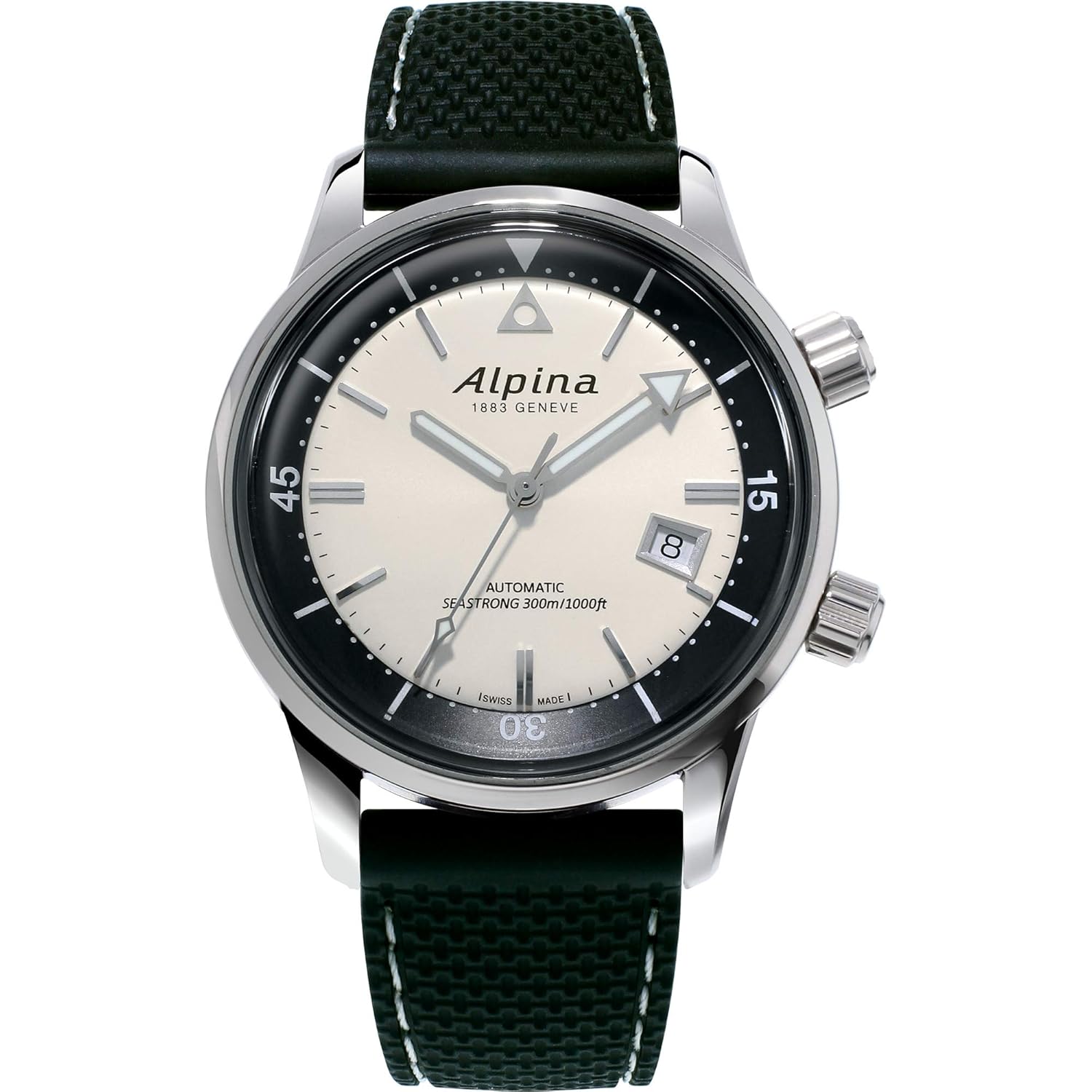 Alpina Men’s Swiss Automatic Heritage Seastrong Diver Black Watch, Sapphire Crystal, Power Reserve, 300M Water Resistant Model: AL-525S4H6