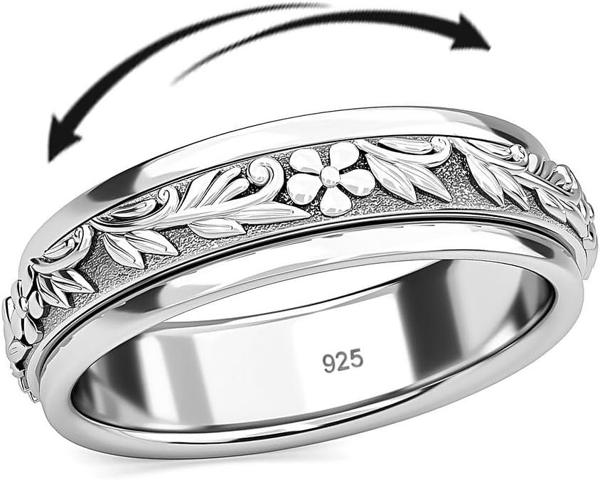 Anxiety Rings for Women 925 Sterling Silver Fidget Ring Spinner Ring Women Moon Star Platinum Plated Jewelry Stress Anxiety Relieving Promise Statement Wedding Band Birthday…