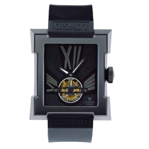 Asmara Tourbillon Watch – DLC-Coated Grade 5 Titanium Case, Art Deco Unique Design, Hand-Wound Mechanical Luxury Watches for Men - Natural Rubber Strap (Black Skeleton Dial)