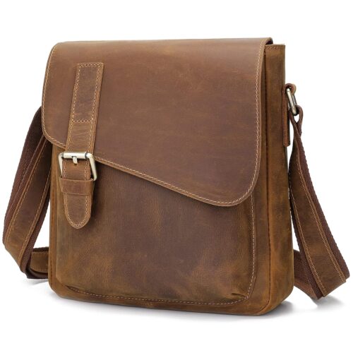 Augus Men's Leather Messenger Bag Shoulder Crossbody Backpack Bags Purse for Women Vintage Anti-Theft Waterproof Casual