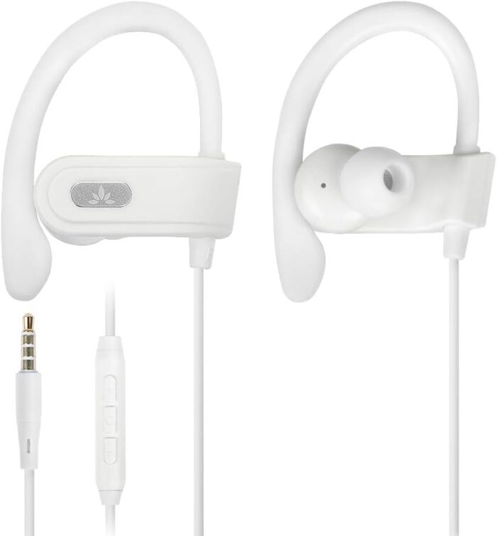 Avantree E171 - AUX 3.5mm Wired Earbuds with Microphone & in-Line Volume Control, Compatible with Traditional 3.5mm AUX Phones Corded Headphones with Ear Hook for Running &...