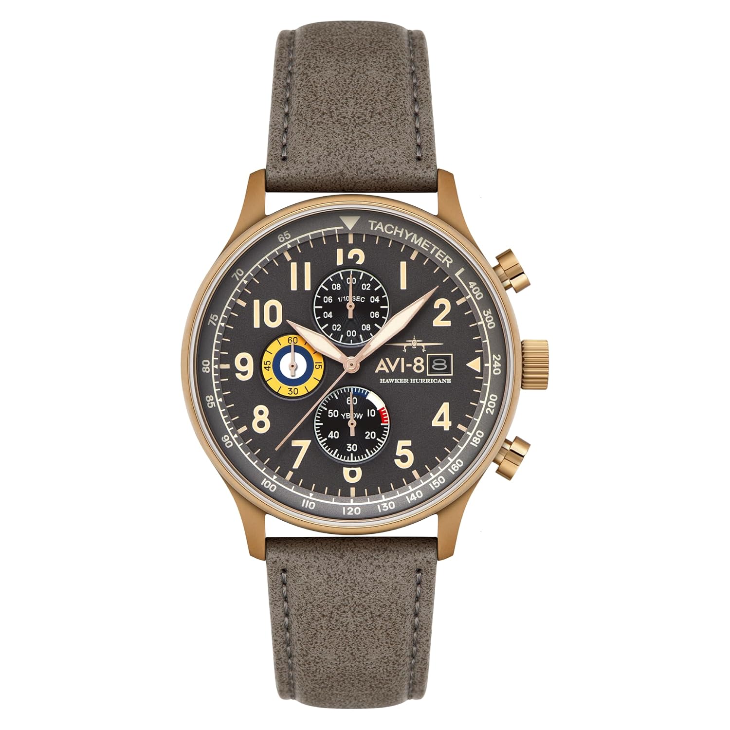 AVI-8 Men’s 43.5mm Hawker Hurricane Classic Chronograph Grey Watch with Leather Strap AV-4011-0P