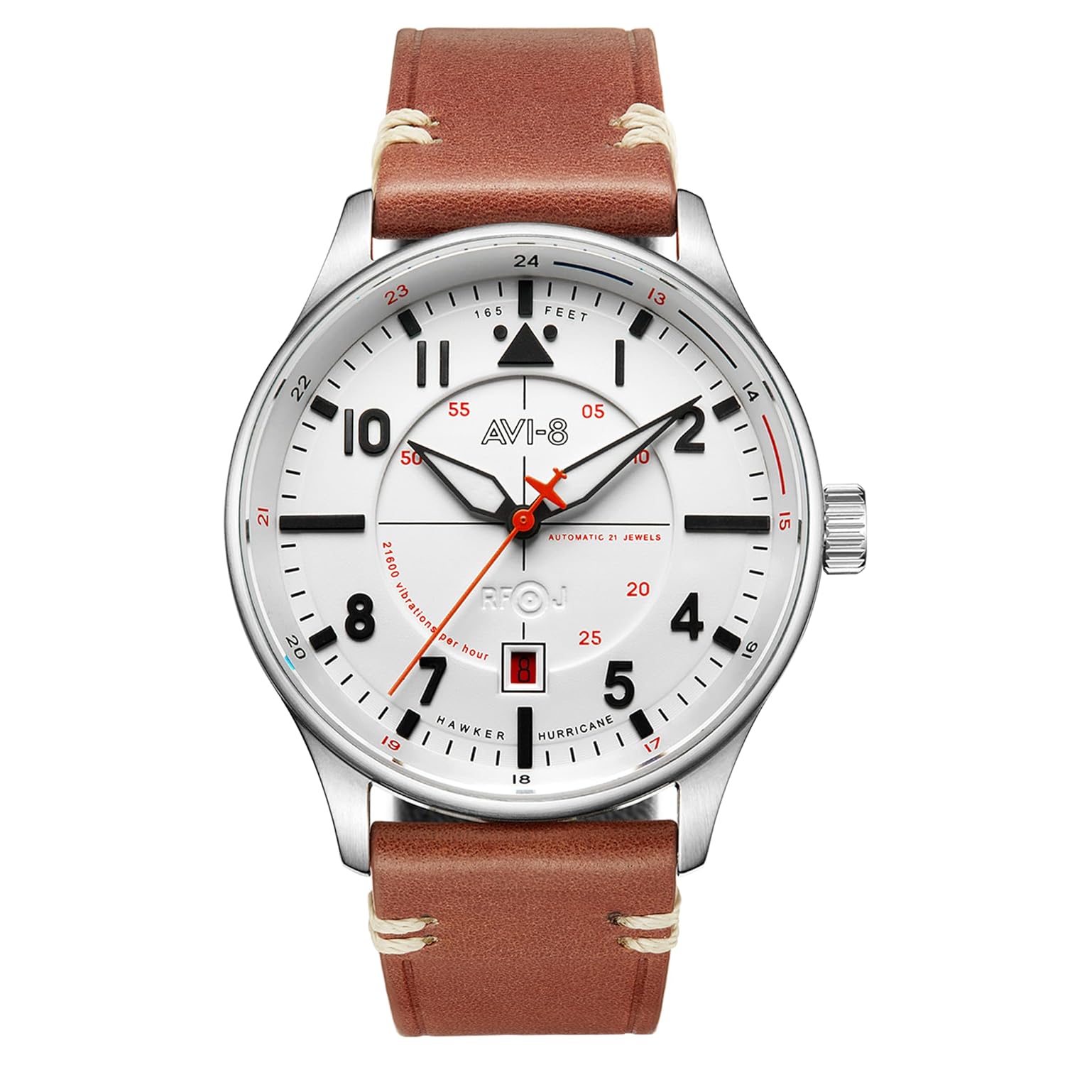 AVI-8 Mens 43mm Hawker Hurricane Kent Automatic Pilot Watch with Leather or Stainless Steel Strap AV-4094