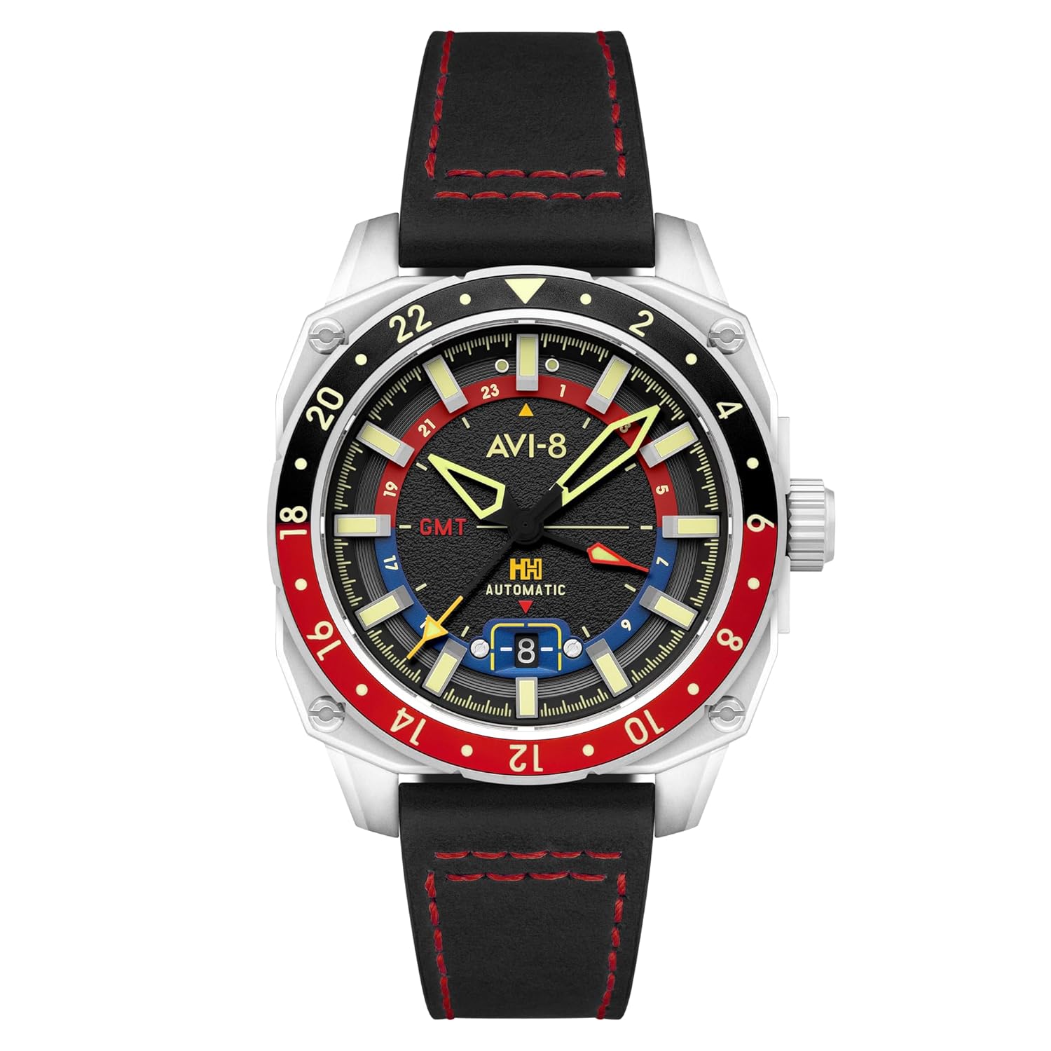 AVI-8 Men’s 44mm Hawker Hunter Atlas GMT Automatic Watch with Leather Strap AV-4122