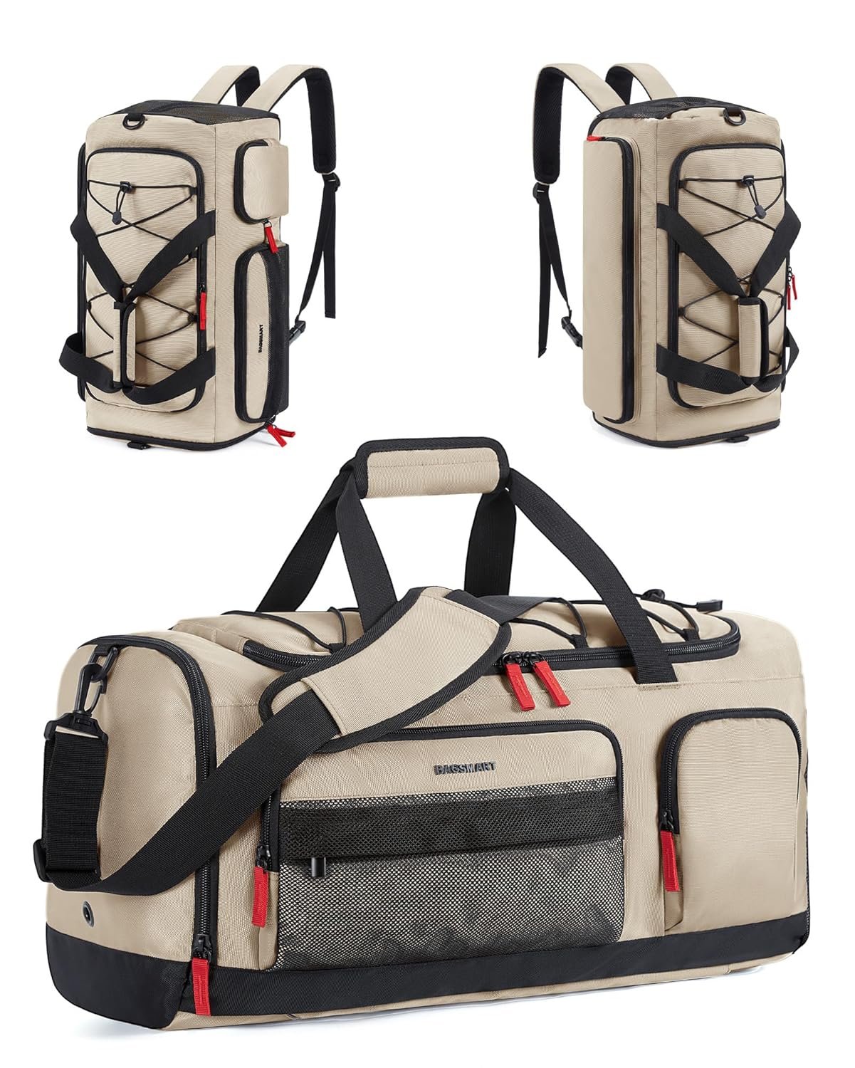 BAGSMART Gym Bag for Men&Women, 35L Sports Travel Duffel Bag with Shoe Laptop Compartment，Anti-Theft Carry On Weekender Bag for Airplane,Workout Overnight Backpack for Hiking,Khaki