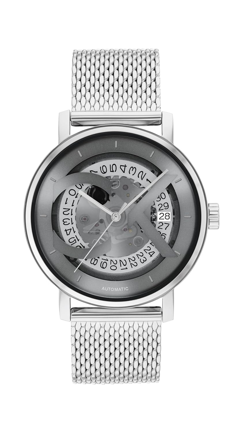 Calvin Klein Iconic Men’s Automatic Watch – Stainless Steel with Exhibition Case-Back and Mesh Bracelet – Water Resistant to 3ATM/30 Meters – Premium Fashion Timepiece – 40mm