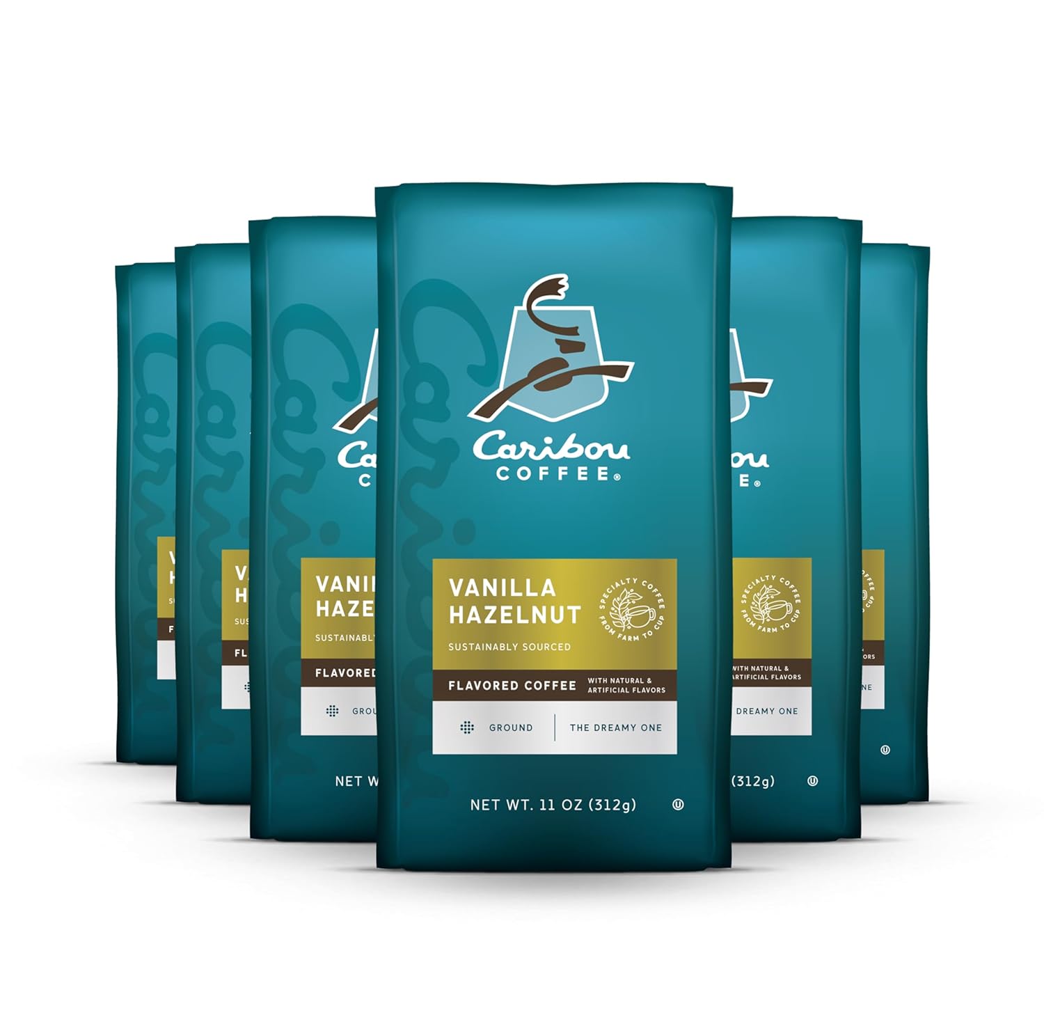 Caribou Coffee, Flavored Ground Coffee – Vanilla Hazelnut Dreamstate 66 Ounces (6 Bags of 11 Ounces)