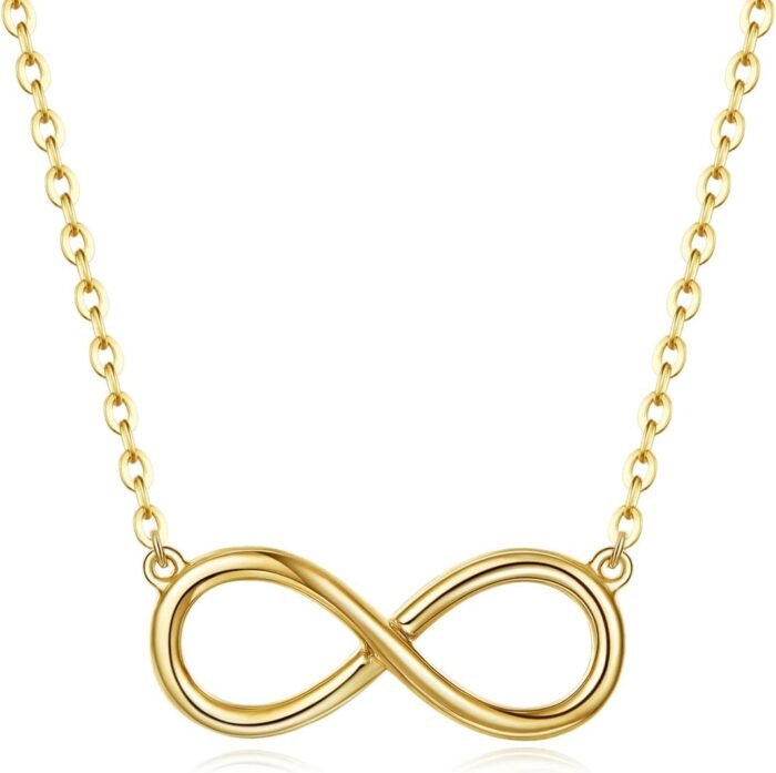 Carleen 14K Solid Yellow Gold Small Cute Infinity Pendant Necklace Dainty Simple Fine Jewelry Anniversary Mother's Day Gifts for Mom Wife Women,16+2'' Solid Gold Chain 19X 8mm