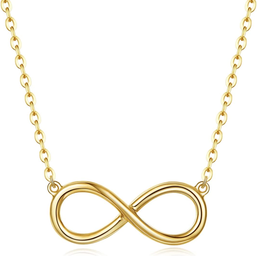 Carleen 14K Solid Yellow Gold Small Cute Infinity Pendant Necklace Dainty Simple Fine Jewelry Anniversary Mother’s Day Gifts for Mom Wife Women,16+2” Solid Gold Chain 19X 8mm