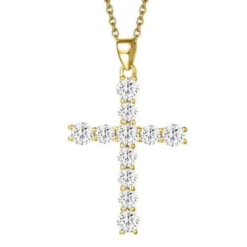Carleen Cross Necklace For Women Yellow Gold Plated Sterling Silver Cubic Zirconia CZ Simulated Diamond Cross Crucifix Pendant Necklace Jewelry Easter Gift for Women, 18" Silver...