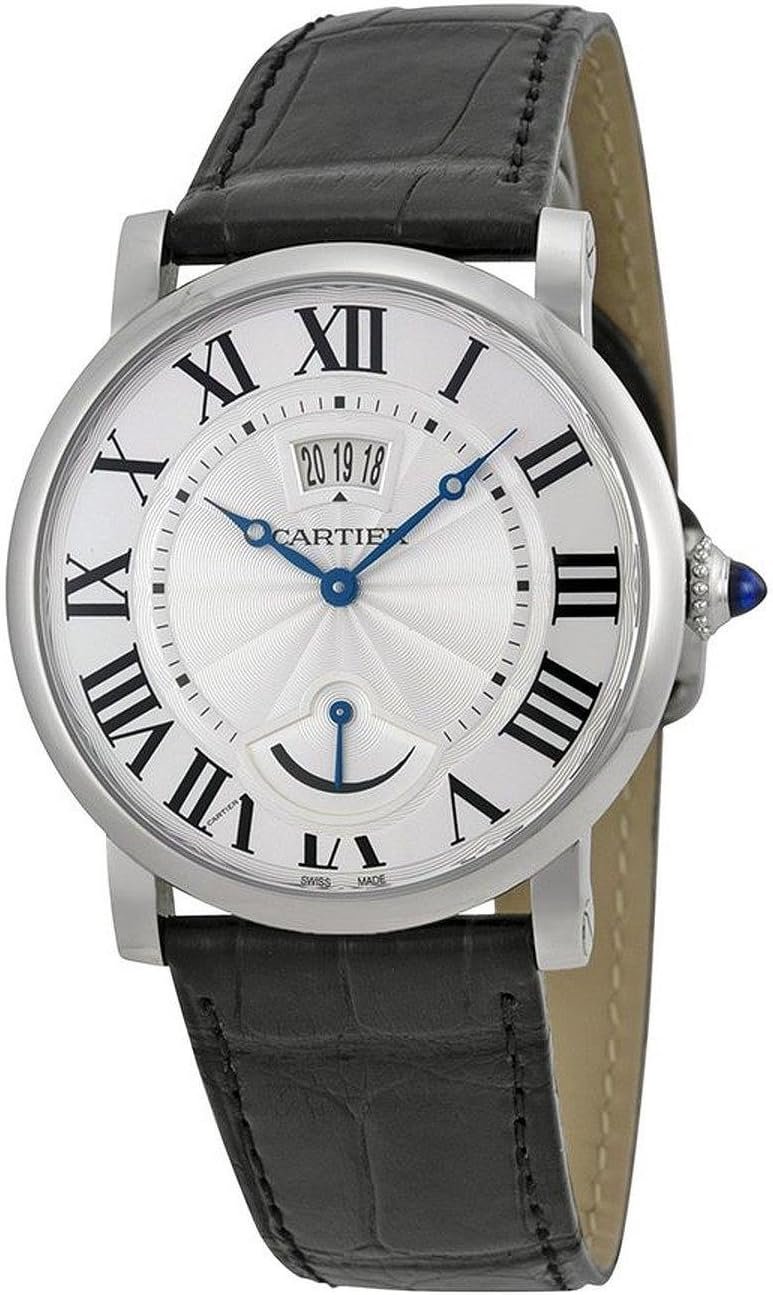 Cartier Rotonde Silver Dial SS Black Leather Automatic Men’s Watch W1556369