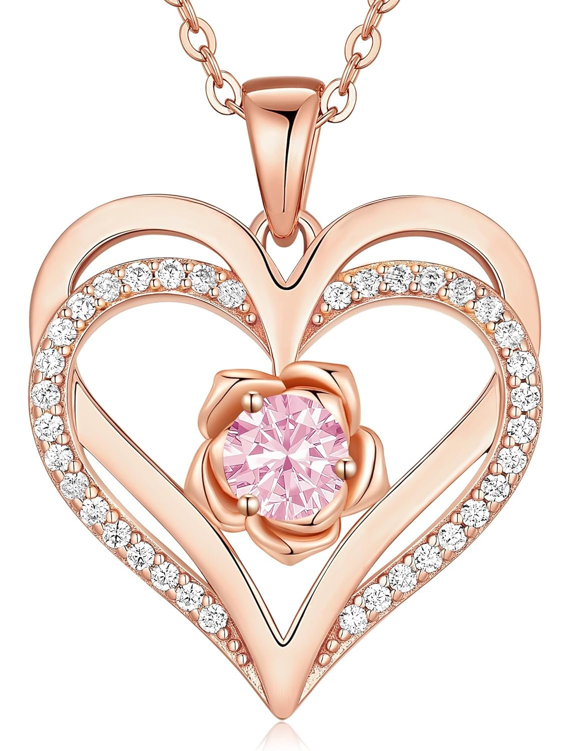 CDE S925 Silver Rose Gold Heart Birthstone Necklaces for Women，Ideal Anniversary or Birthday Jewelry Gifts for Wife Girlfriend Her