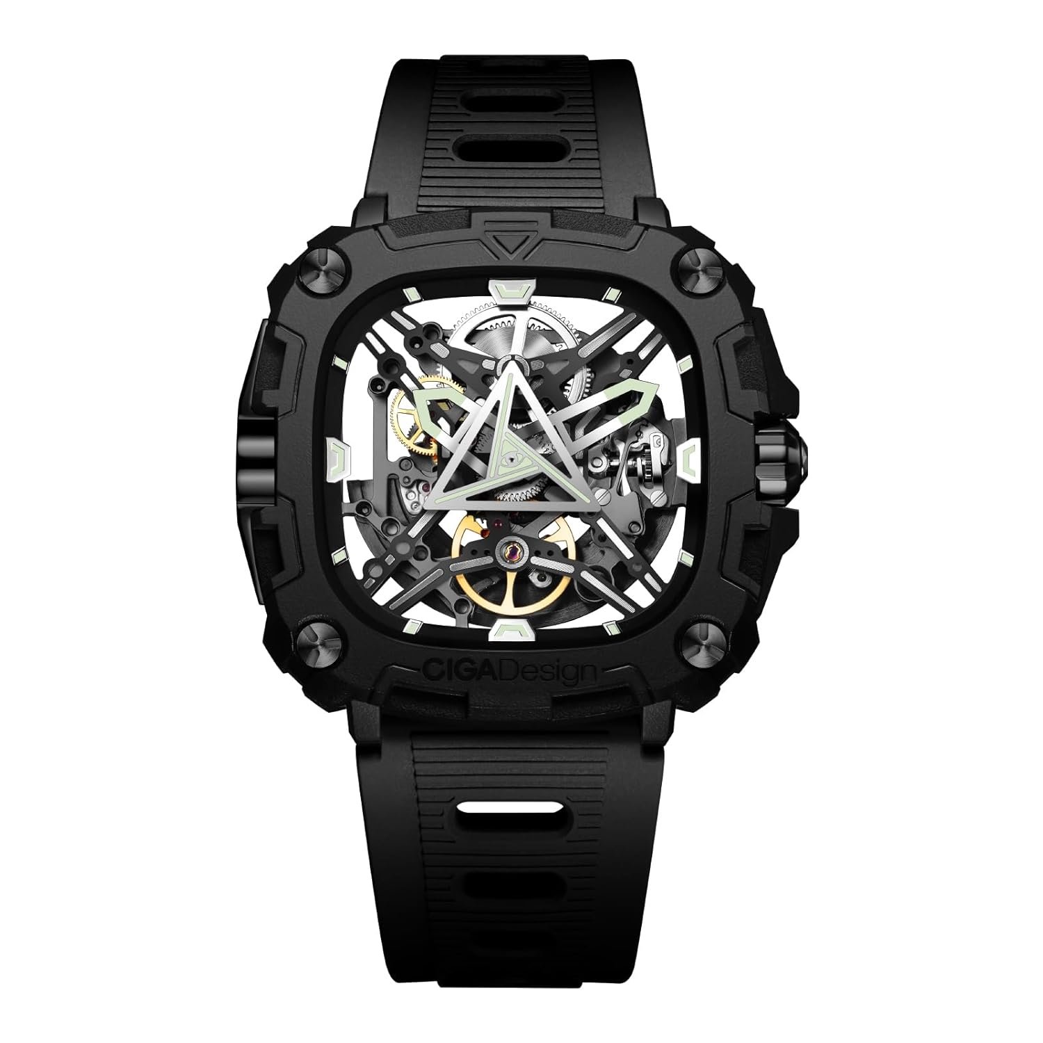 CIGA Design Automatic Watch – X Series Eye of Horus Mechanical Skeleton Watch Bioceramic Case Square Waterproof with Silicone Strap for Men and Women Gift, Analog Display Timepiece
