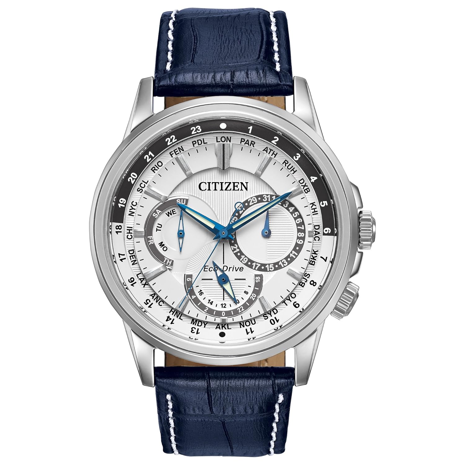 Citizen Men’s Eco-Drive Calendrier Classic Watch, 12/24 Hour Time, 3-Hand Day and Date, Chronograph, Luminous Hands