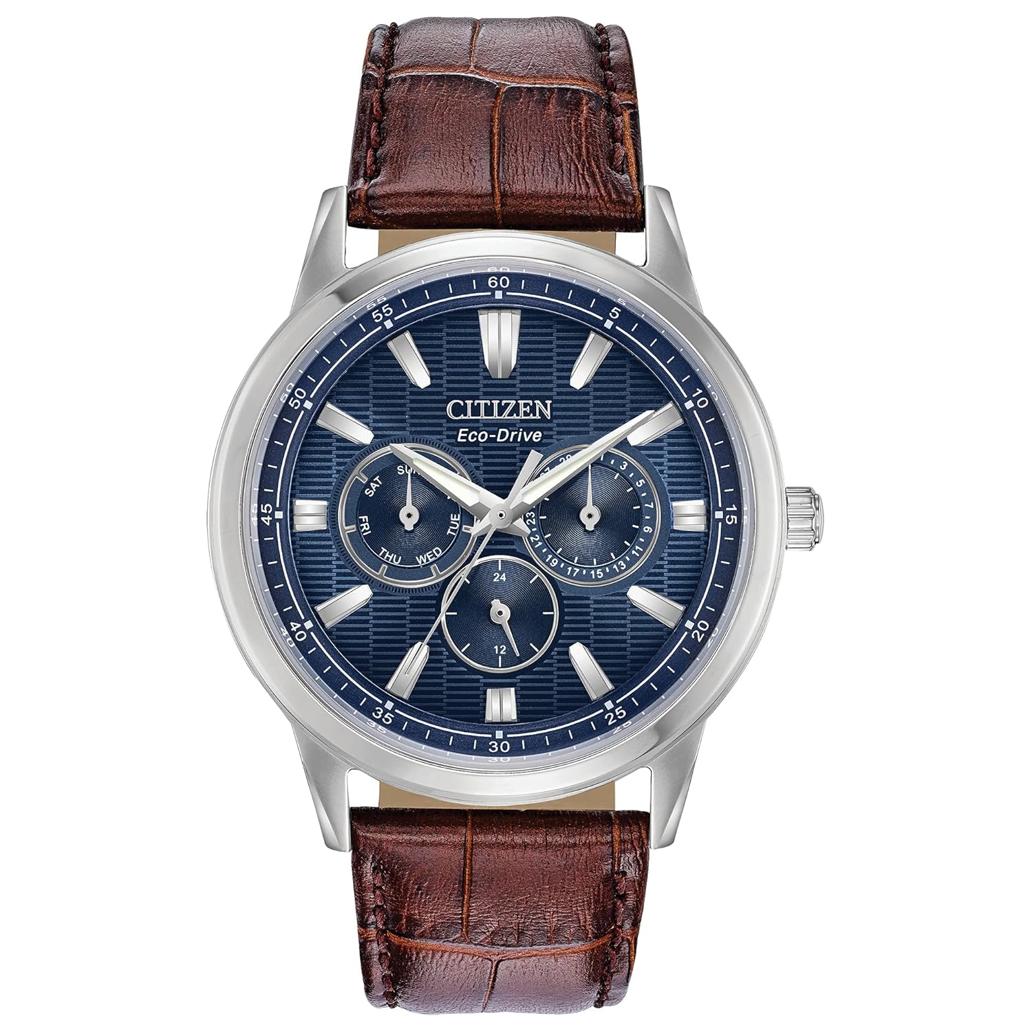 Citizen Men’s Eco-Drive Corso Classic Watch in Stainless Steel with Brown Leather strap, Blue Dial (Model: BU2070-12L)
