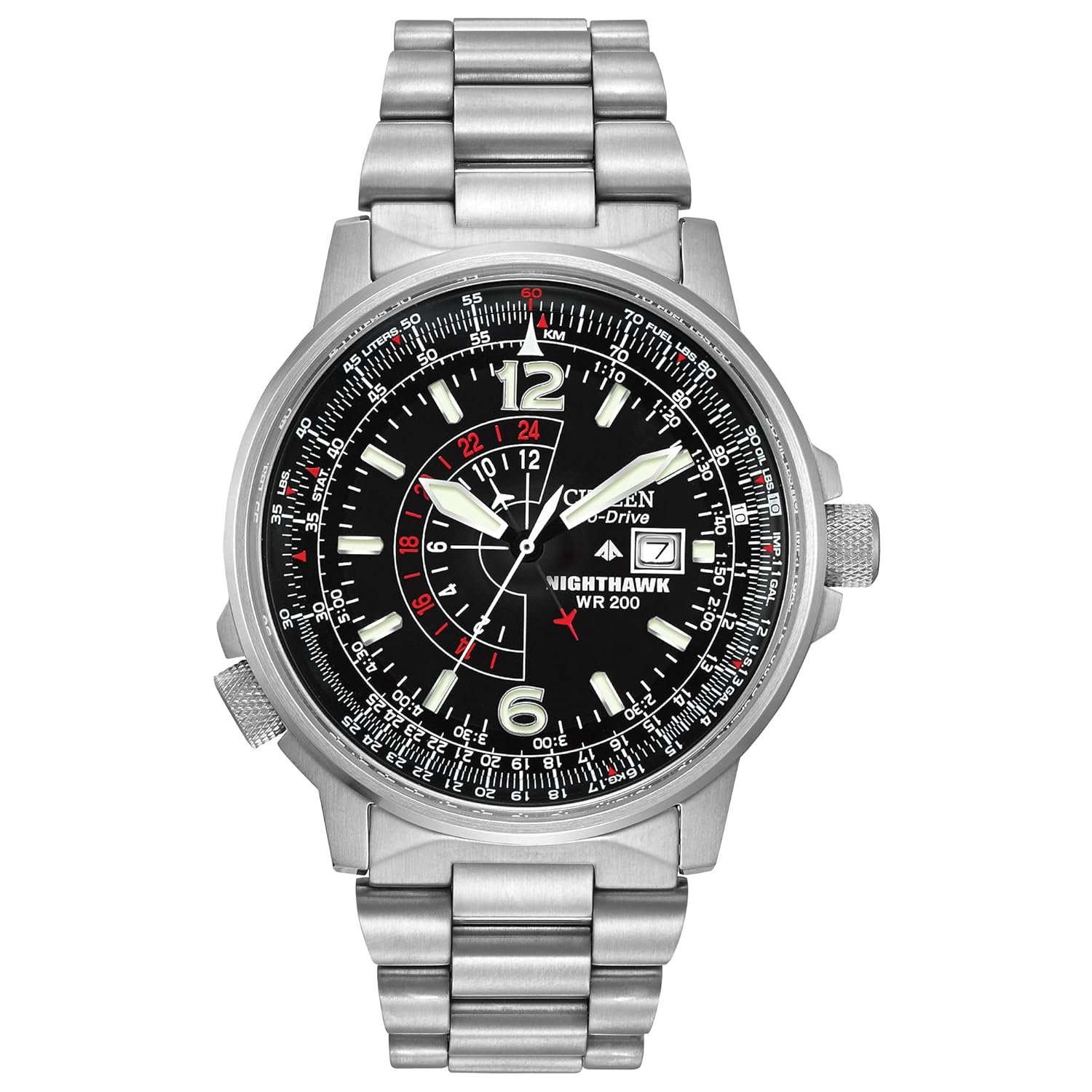 Citizen Men’s Eco-Drive Promaster Air Nighthawk Pilot Stainless Steel Watch, Luminous, Black Dial, 42mm (Model: BJ7000-52E)
