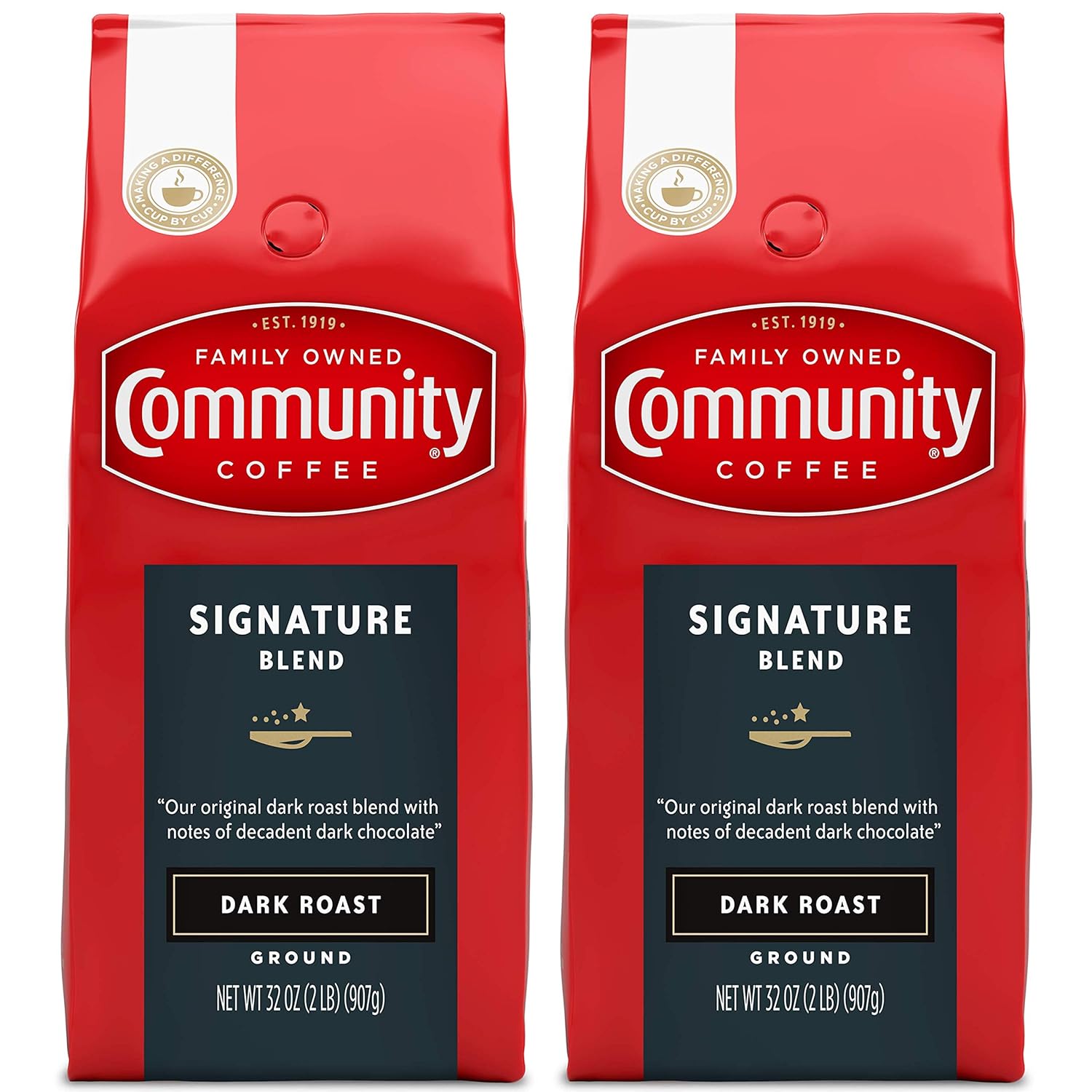 Community Coffee Signature Blend, 64 Ounces Ground Coffee, Dark Roast, 32 Ounce Bag (Pack of 2)