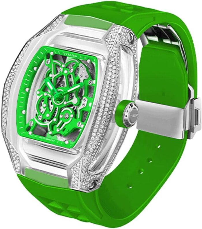 Crystal Mechanical Watches for Men Automatic Movement Luxury Wrist Watch Skeleton Diamonds Dial Luminous Hands