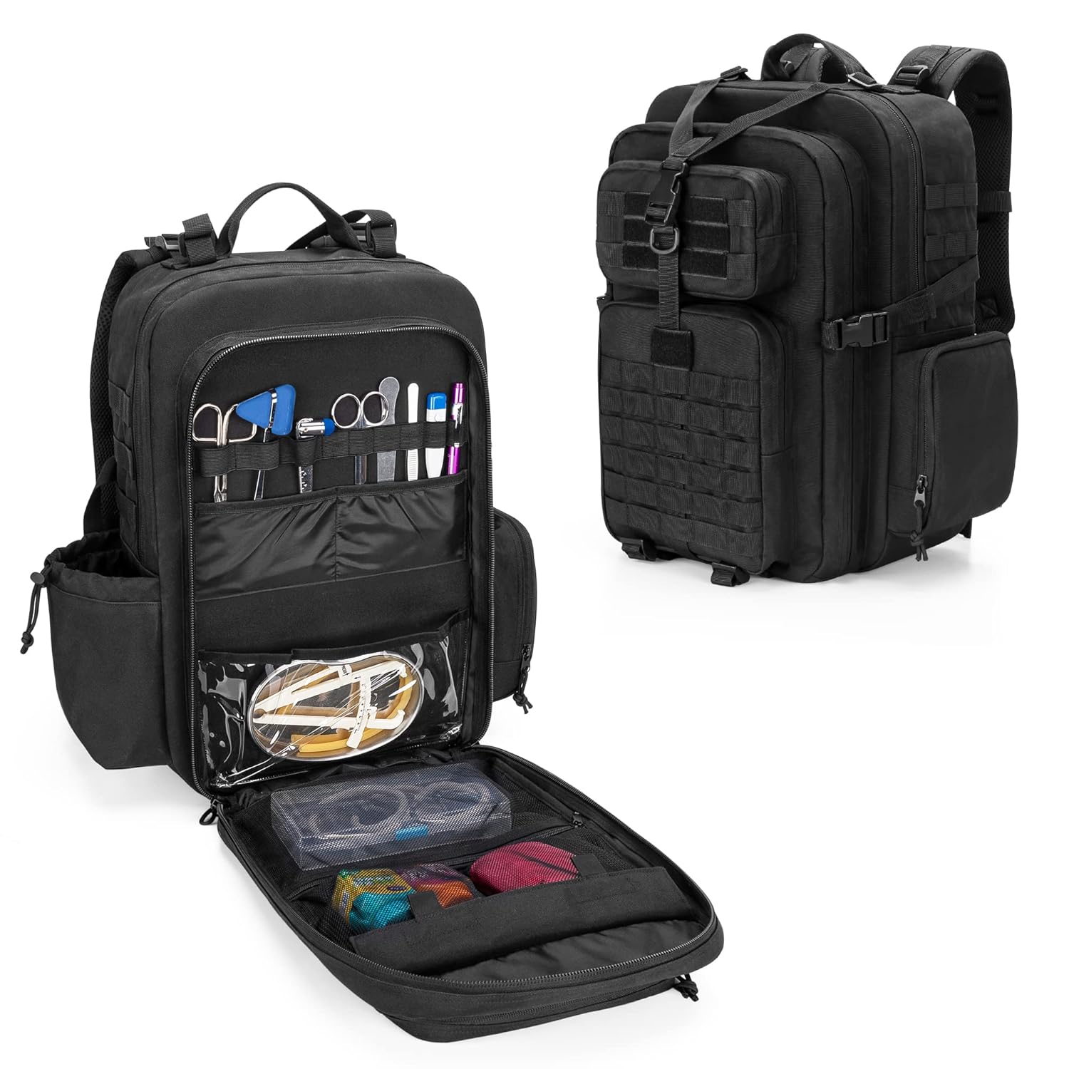 Damero Medical Tactical Backpack, Medical Supplies Bag First Aid Rucksack with Top Y-Strap for Hiking, Trekking Hunting Camping, Black (Bag Only)