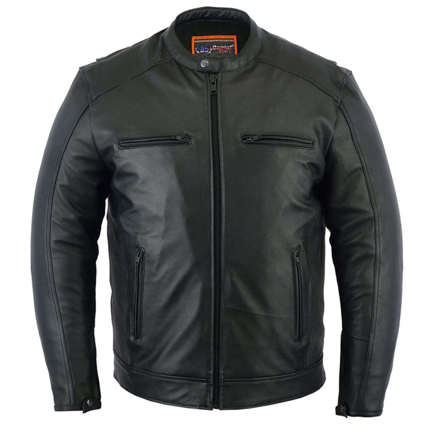 Daniel Smart Motorcycle Jackets for Men Soft Lambskin Black Leather Jacket Mens with Scooter Collar & Multiple Carry Pockets