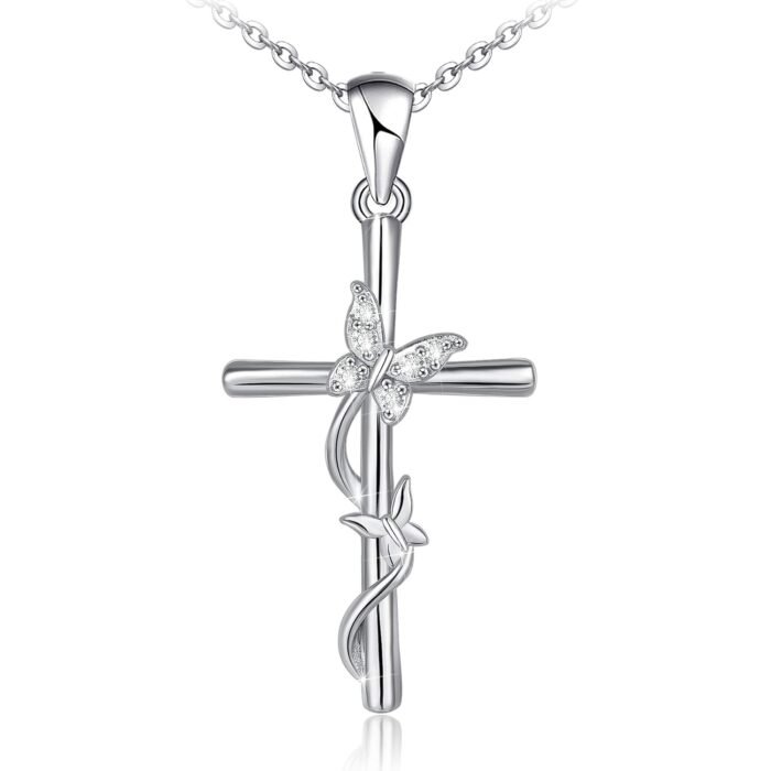 Distance Cross Necklace for Women 925 Sterling Silver Jewelry Pendant Necklace for Mom Wife Gift for Mother's Day or Birthday