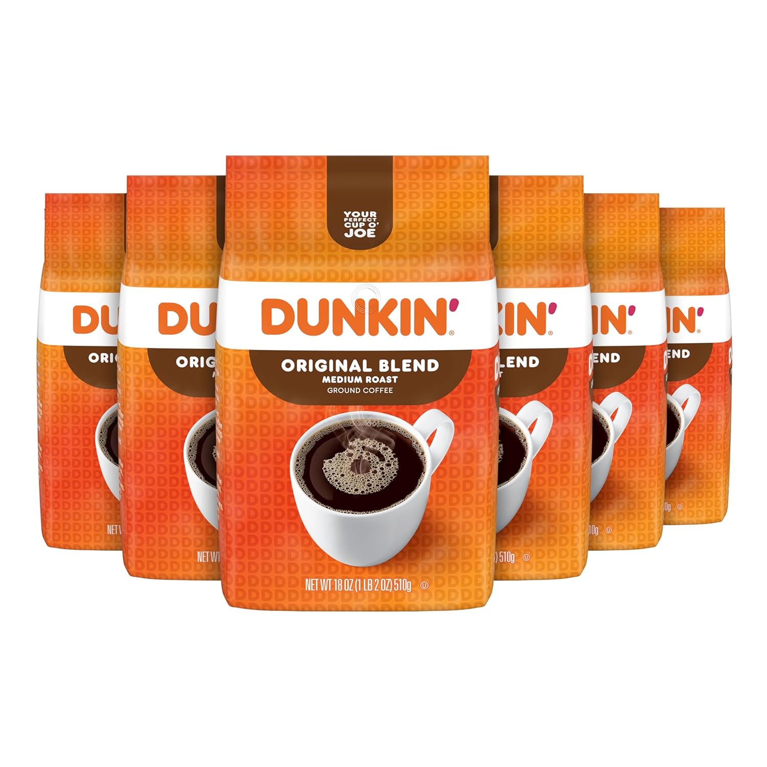 Dunkin’ Original Blend Medium Roast Ground Coffee, 18 Ounce (Pack of 6)