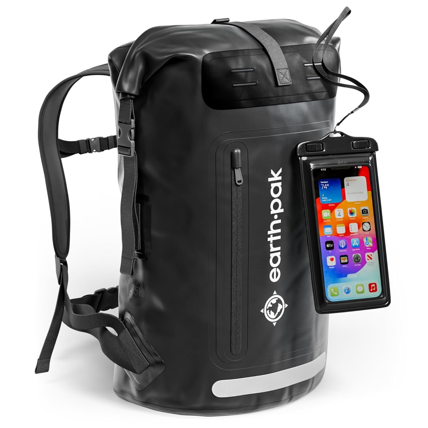 Earth Pak Waterproof Backpack – Heavy Duty Hiking Backpack – Roll-Top Closure Bag – Cushioned Dry Bag Waterproof Phone Case