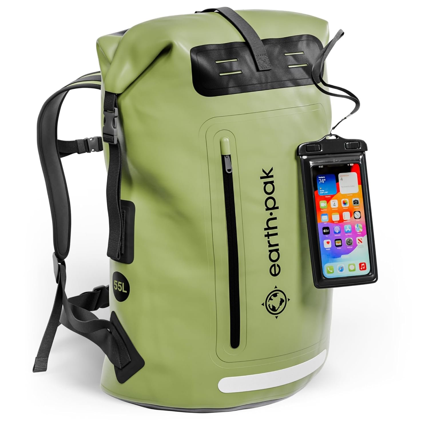 Earth Pak Waterproof Backpack – Heavy Duty Hiking Backpack – Roll-Top Closure Bag – Cushioned Dry Bag Waterproof Phone Case