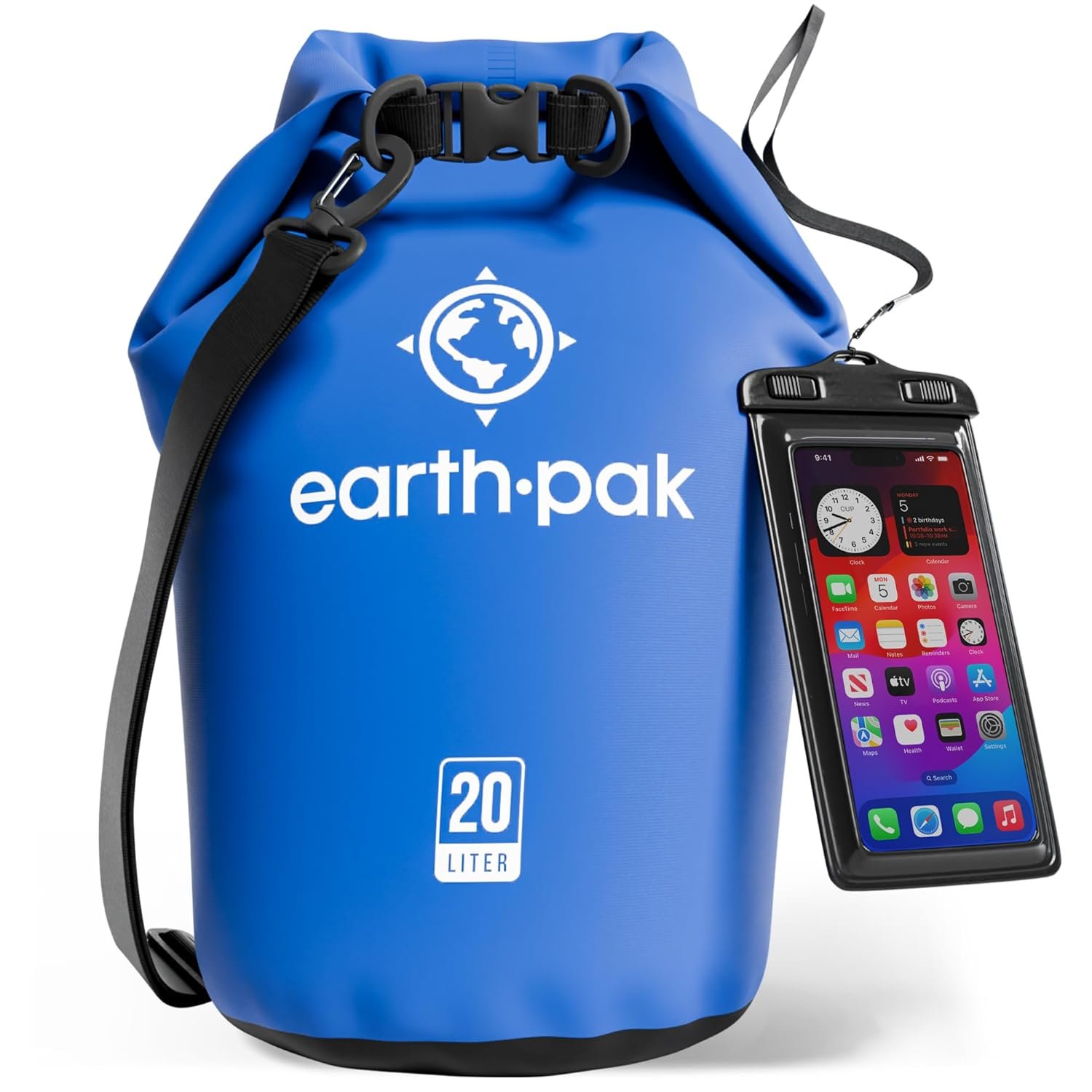 Earth Pak Waterproof Dry Bag – Roll Top Waterproof Backpack Sack Keeps Gear Dry for Kayak with Waterproof Phone Case