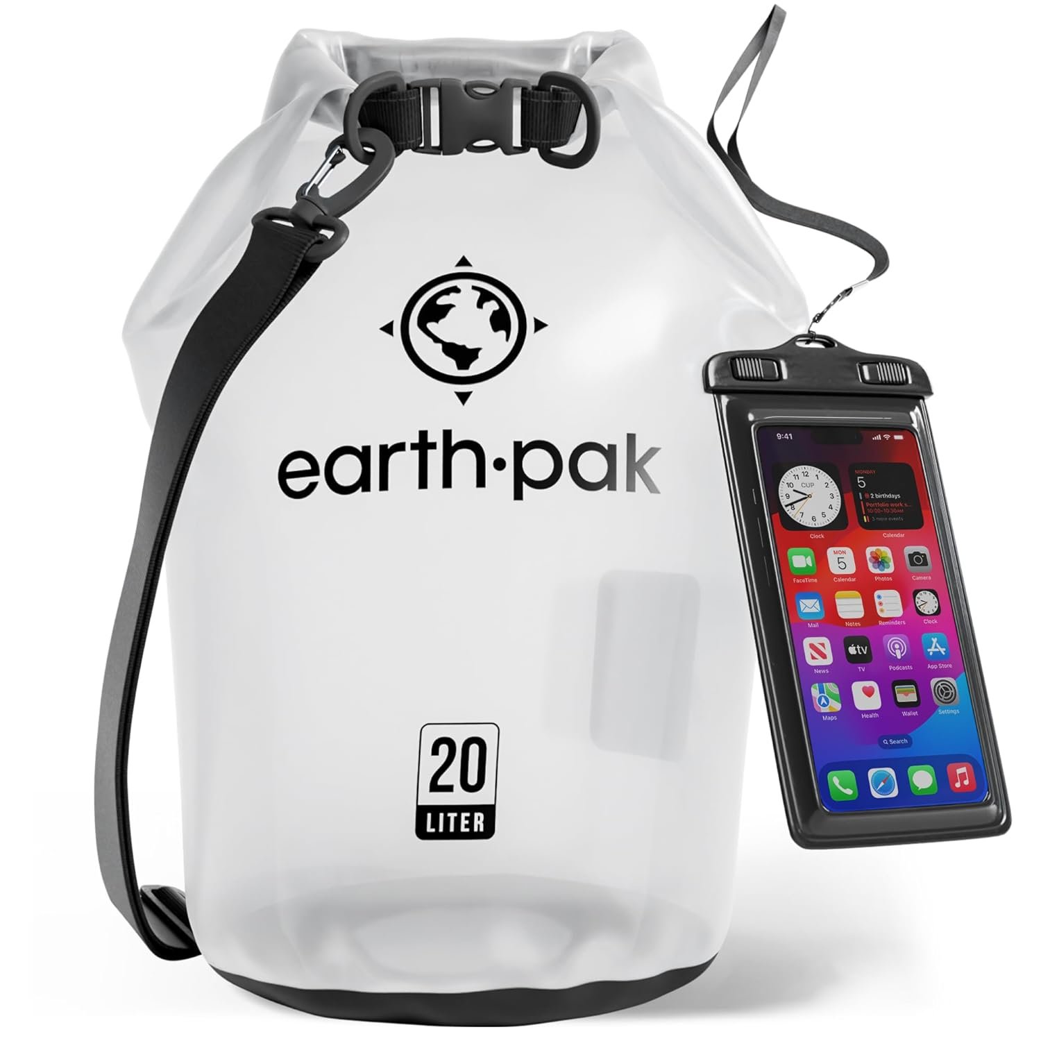 Earth Pak Waterproof Dry Bag – Roll Top Waterproof Backpack Sack Keeps Gear Dry for Kayak with Waterproof Phone Case
