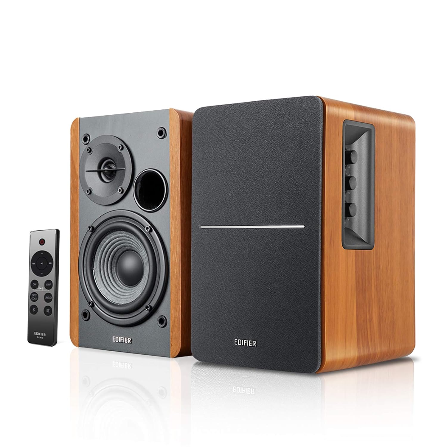 Edifier R1280DBs Active Bluetooth Bookshelf Speakers – Optical Input – 2.0 Wireless Studio Monitor Speaker – 42W RMS with Subwoofer Line Out – Wood Grain