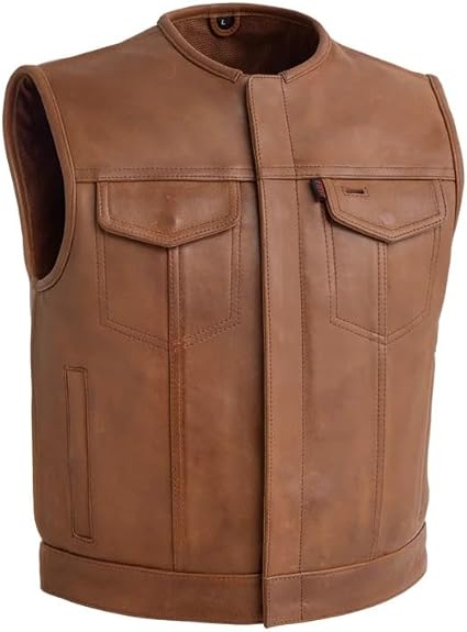 First Mfg Co – Lowside – Mens Motorcycle Biker Riding Canvas, Leather, Twill, Perforated Leather Vest