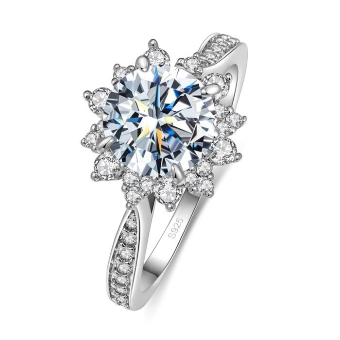 Flower Moissanite Engagement Rings for Women,Women's 925 Sterling Silver Moissanite Flower Engagement Ring for Women,Elegant Flower Design with Brilliant Moissanite Stones
