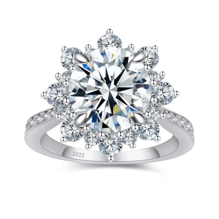 Flower Moissanite Engagement Rings for Women.Women's 925 Sterling Silver Big Flower Shaped Engagement Moissanite Ring,D Color VVS1 Wedding Bands Moissanite Halo Rings 0.5/1.5/2/3CT