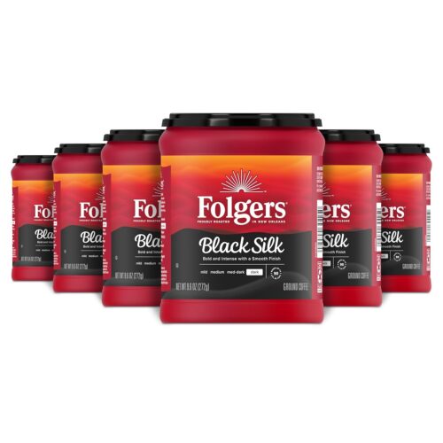 Folgers Black Silk Dark Roast Coffee, 9.6 Ounces (Pack of 6)