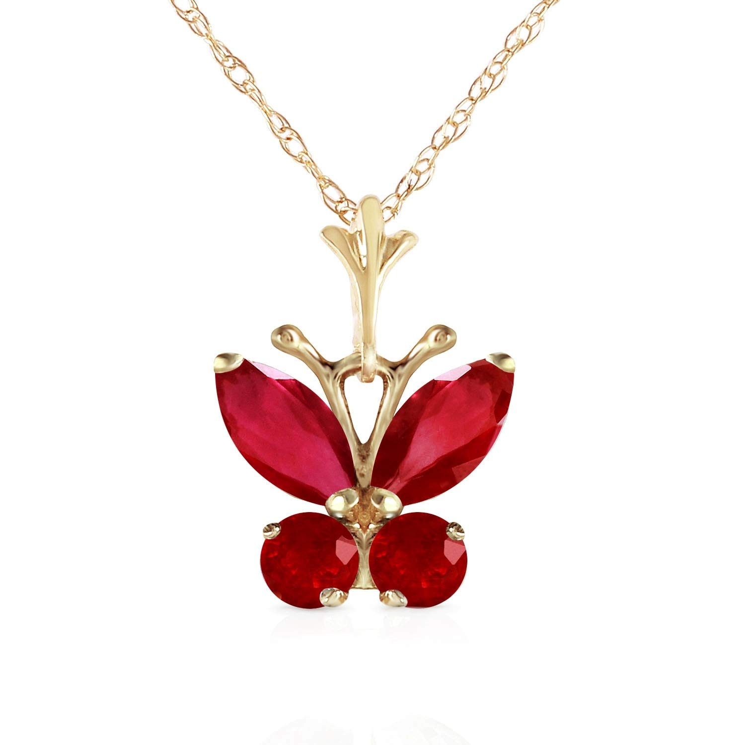 Galaxy Gold GG 14k Solid Yellow Gold Butterfly Necklace Brilliant Ruby