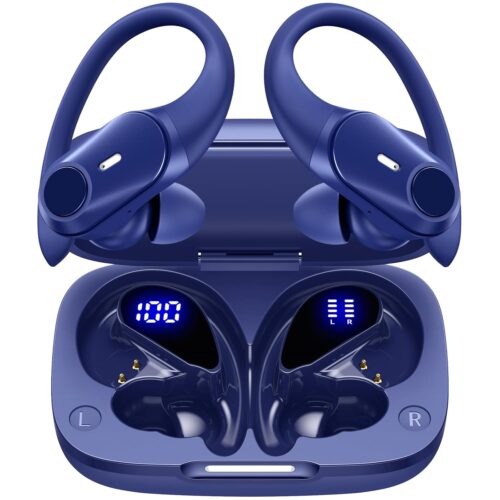 GOLREX Active Noise Cancelling Ear Buds Bluetooth Headphones Wireless Earbuds with 80H Wireless Charging Case & LED Display, Over-Ear Hooks Earphones Bass Earbud for Sports...