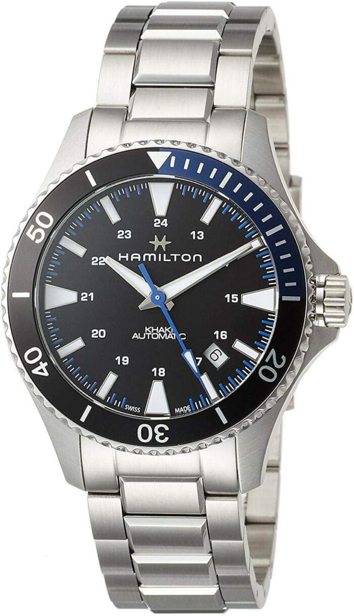 Hamilton Watch Khaki Navy Scuba Auto | Swiss Made | 40mm Stainless Steel Case | Black Dial Analog Watch | Silver Stainless Steel Bracelet (Model: H82315131)